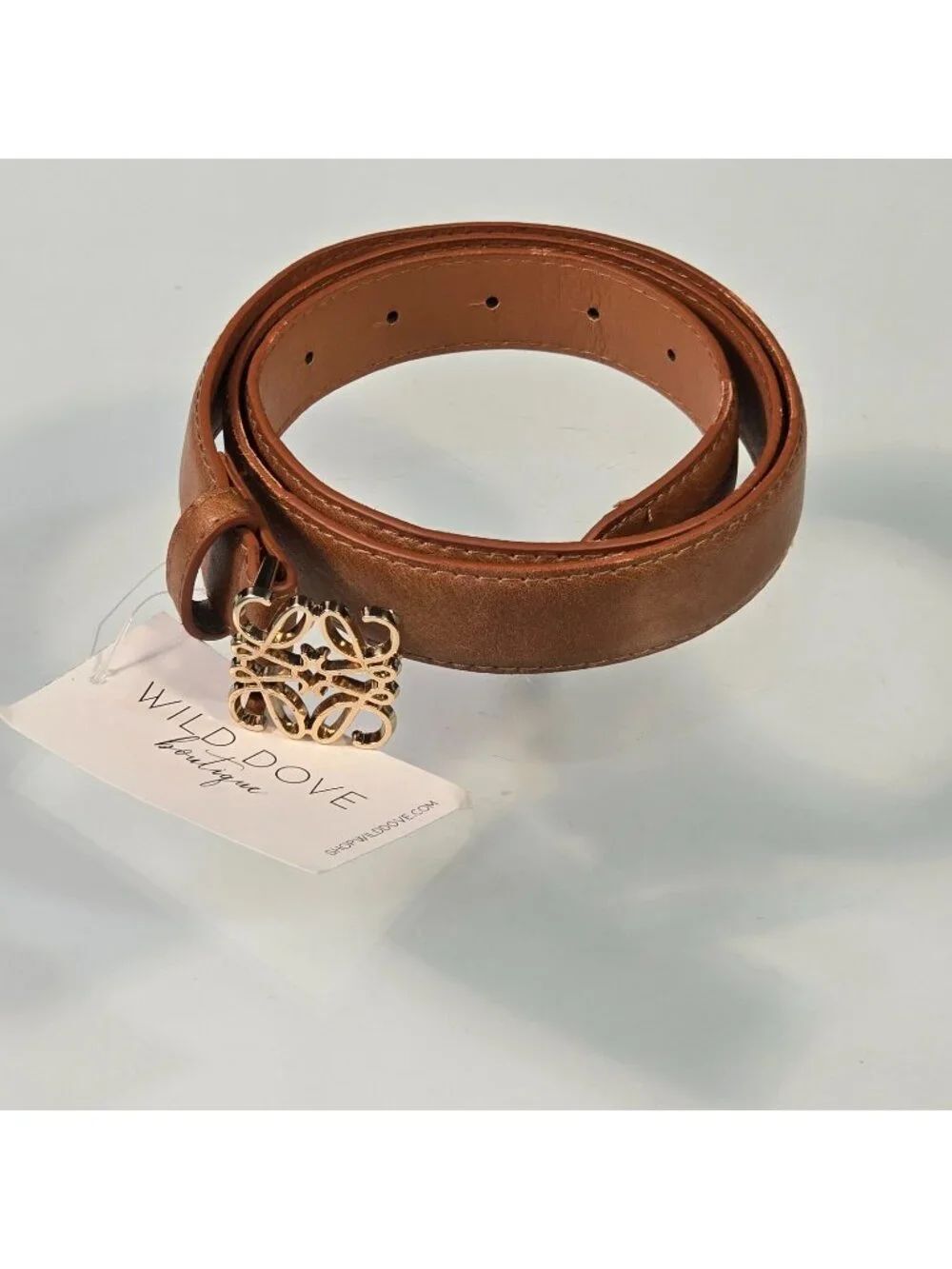 Wild Dove Boutique Womens Brown Belt Gold Buckle Faux Leather Minimalist Sz M